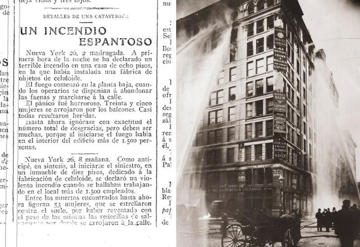 incendio 25 de marzo de 1911 nueva york, mueren más de 140 mujeres por encontrarse encerradas en el edificio. 
